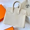 Hermes Birkin 25 Retourne Handmade Bag In Craie Clemence Leather - Image 5