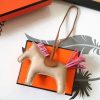 Hermes Rodeo Horse Bag Charm In Beige/Camarel/Pink Leather - Image 2