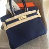 Hermes Sapphire Clemence Birkin 30cm Handmade Bag - Image 8