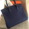 Hermes Sapphire Clemence Birkin 30cm Handmade Bag - Image 9