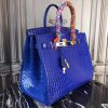 Hermes Birkin 30cm 35cm Bag In Blue Electric Crocodile Leather - Image 6