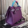 Hermes Purple Clemence Kelly 28cm Bag - Image 7