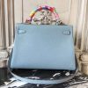 Hermes Blue Lin Clemence Kelly 32cm Retourne Bag - Image 4