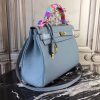 Hermes Blue Lin Clemence Kelly 32cm Retourne Bag - Image 7