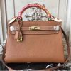 Hermes Brown Clemence Kelly 32cm Retourne Bag - Image 8