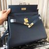 Hermes Navy Blue Clemence Kelly 32cm Retourne Bag - Image 8