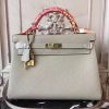 Hermes Light Grey Clemence Kelly 32cm Retourne Bag - Image 6