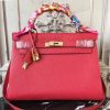 Hermes Red Clemence Kelly 32cm Retourne Bag - Image 3