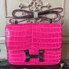 Hermes Rose Red Constance MM 24cm Crocodile Bag