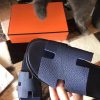 Hermes Izmir Sandals In Navy Blue Clemence Leather - Image 4