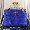 Hermes Kelly 32cm Bag In Blue Electric Crocodile Leather - Image 7
