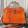 Hermes Kelly 32cm Bag In Orange Crocodile Leather - Image 11