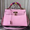 Hermes Kelly 32cm Bag In Pink Crocodile Leather - Image 11