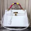 Hermes Kelly 32cm Bag In White Crocodile Leather - Image 9