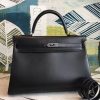 Hermes All Black Box Kelly 35cm Handmade Bag - Image 9