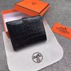 Hermes classic crocodile pattern H buckle two-fold short women wallet black - Image 5
