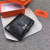 Hermes classic crocodile pattern H buckle two-fold short women wallet black - Image 3