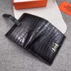 Hermes classic crocodile pattern H buckle two-fold short women wallet black - Image 4