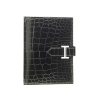 Hermes classic crocodile pattern H buckle two-fold short women wallet black