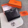 Hermes classic crocodile pattern H buckle two-fold short women wallet black - Image 2