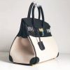 Hermes Canvas Birkin 30cm 35cm Bag With Black Clemence Leather - Image 2