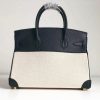 Hermes Canvas Birkin 30cm 35cm Bag With Black Clemence Leather - Image 3