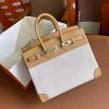 Hermes Birkin 25 Handmade Bag In Toile & Biscuit Swift Leather - Image 2