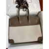 Hermes Birkin 35 Handmade Bag In Toile & Taupe Clemence Leather - Image 2