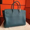 Hermes Birkin 40 Handmade Bag In Blue Jean Clemence Leather - Image 3