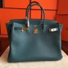 Hermes Birkin 40 Handmade Bag In Blue Jean Clemence Leather - Image 4