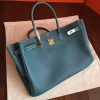 Hermes Birkin 40 Handmade Bag In Blue Jean Clemence Leather - Image 6