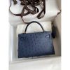 Hermes Kelly Mini II Sellier Handmade Bag In Blue Iris Ostrich Leather - Image 2