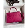 Hermes Kelly Mini II Sellier Handmade Bag In Rose Red Ostrich Leather - Image 2