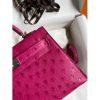 Hermes Kelly Mini II Sellier Handmade Bag In Rose Red Ostrich Leather - Image 7