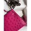 Hermes Kelly Mini II Sellier Handmade Bag In Rose Red Ostrich Leather - Image 8