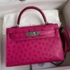 Hermes Kelly Mini II Sellier Handmade Bag In Rose Red Ostrich Leather
