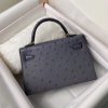 Hermes Kelly Mini II Sellier Handmade Bag In Gris Agate Ostrich Leather - Image 4