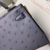 Hermes Kelly Mini II Sellier Handmade Bag In Gris Agate Ostrich Leather - Image 5