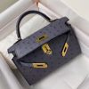 Hermes Kelly Mini II Sellier Handmade Bag In Gris Agate Ostrich Leather - Image 3