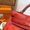 Hermes Kelly Mini II Sellier Handmade Bag In Red Ostrich Leather - Image 6