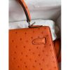 Hermes Kelly Sellier 25 Handmade Bag In Orange Ostrich Leather - Image 8
