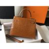 Hermes Kelly 28cm Bag In Brown Embossed Crocodile GHW - Image 2