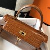 Hermes Kelly 28cm Bag In Brown Embossed Crocodile GHW - Image 5