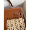Hermes Picnic Kelly 28cm Bag in Wicker with Barenia Leather - Image 4