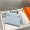 Hermes Kelly Mini II Bag In Blue Brume Epsom Leather PHW - Image 3