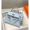 Hermes Kelly Mini II Bag In Blue Brume Epsom Leather PHW - Image 4