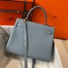 Hermes Blue Lin Clemence Kelly 25cm GHW Bag - Image 2