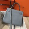 Hermes Blue Lin Clemence Kelly 28cm Bag - Image 2