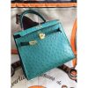 Hermes Kelly 25cm Handmade Bag In Vert Vertigo Ostrich Skin - Image 7