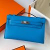 Hermes Kelly Pochette Handmade Bag In Blue Frida Swift Calfskin - Image 2